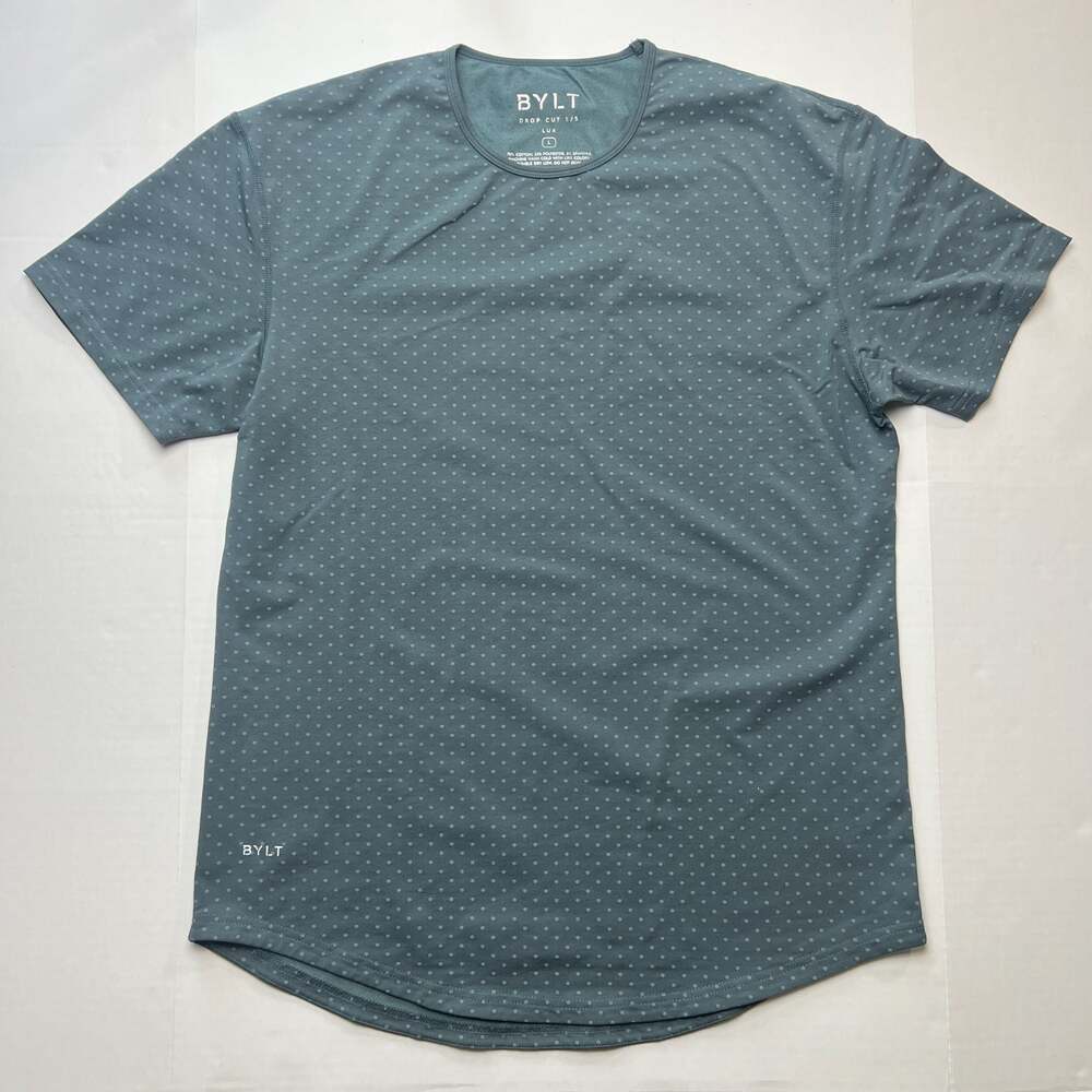 BYLT Basics Drop Cut Lux Short Sleeve T-Shirt Polka Dot Blue Men's Size Large